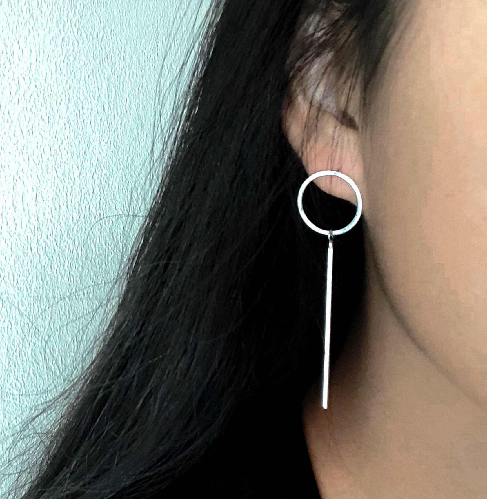 Handmade 925 Sterling Silver Circle & Bar Drop Stud Earrings – Modern Geometric Jewelry - Image 10