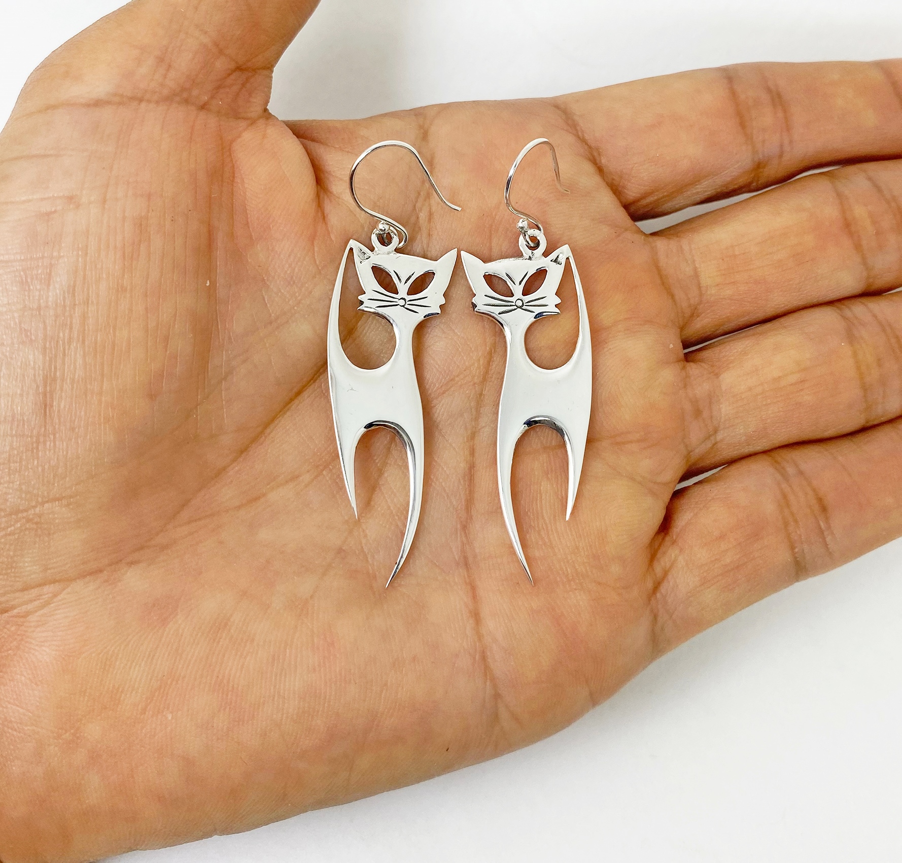 Handmade 925 Sterling Silver Long Cat Dangle Earrings – Cute Cat Lover Statement Jewelry - Image 10