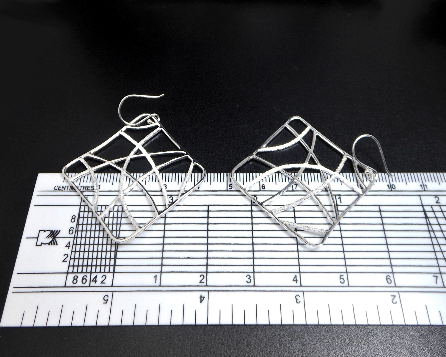 Handmade 925 Sterling Silver Perforated Web Square Dangle Earrings – Modern Geometric Statement Jewelry - Image 10