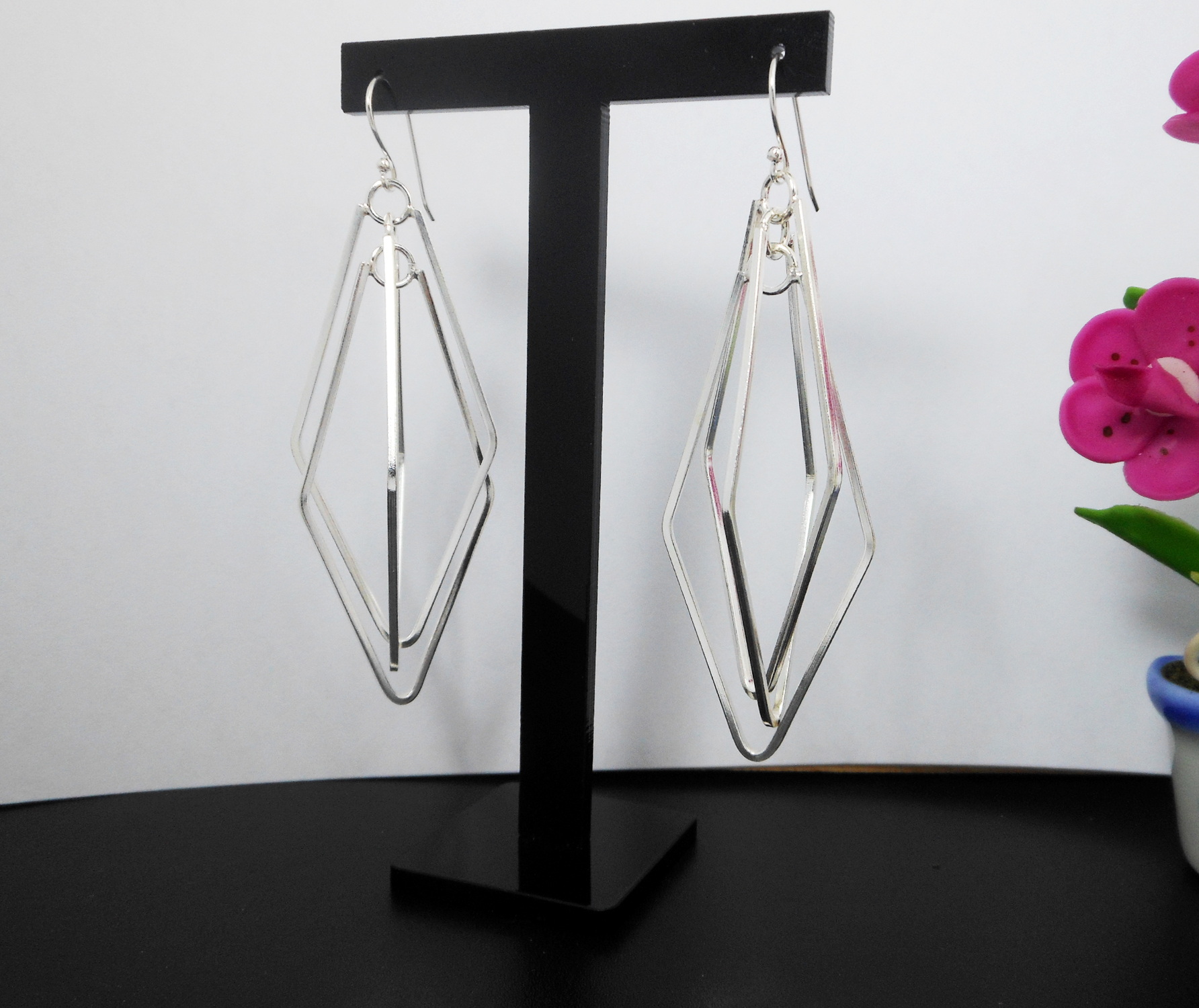Handmade 925 Sterling Silver Multi-Layer Spinning Rhombus Dangle Earrings – Geometric Statement Jewelry - Image 10