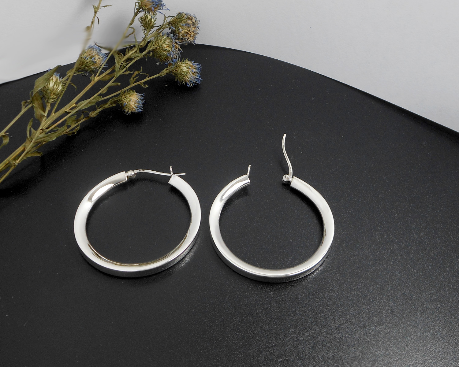 Handcrafted 36mm Knife Edge Hoop Earrings – 925 Sterling Silver Statement Jewelry - Image 2