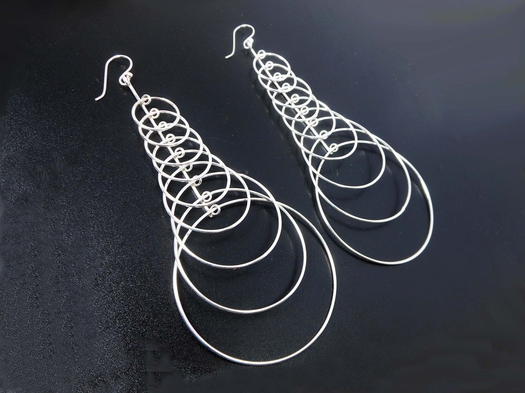 Handmade Large Multi-Layer Hoop Drop Earrings – 925 Sterling Silver Jewelry - Image 2