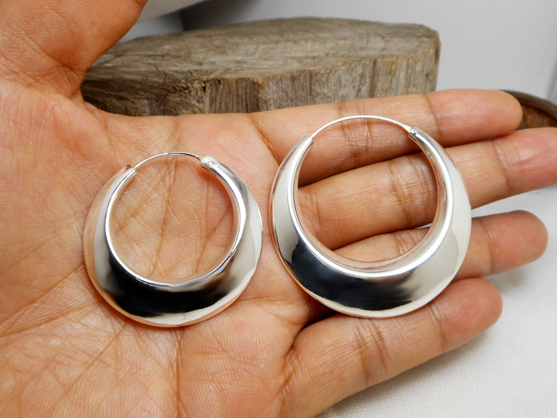 Handmade Round Curved Tribal Hoop Earrings – 925 Sterling Silver Statement Jewelry - Image 2