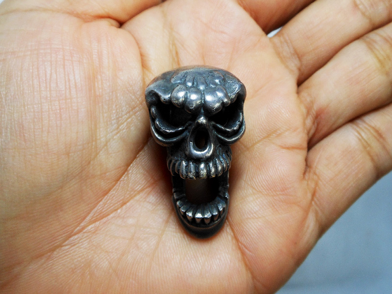 Handmade 925 Sterling Silver Skull Pendant & Key Holder - Gothic Mens Jewelry