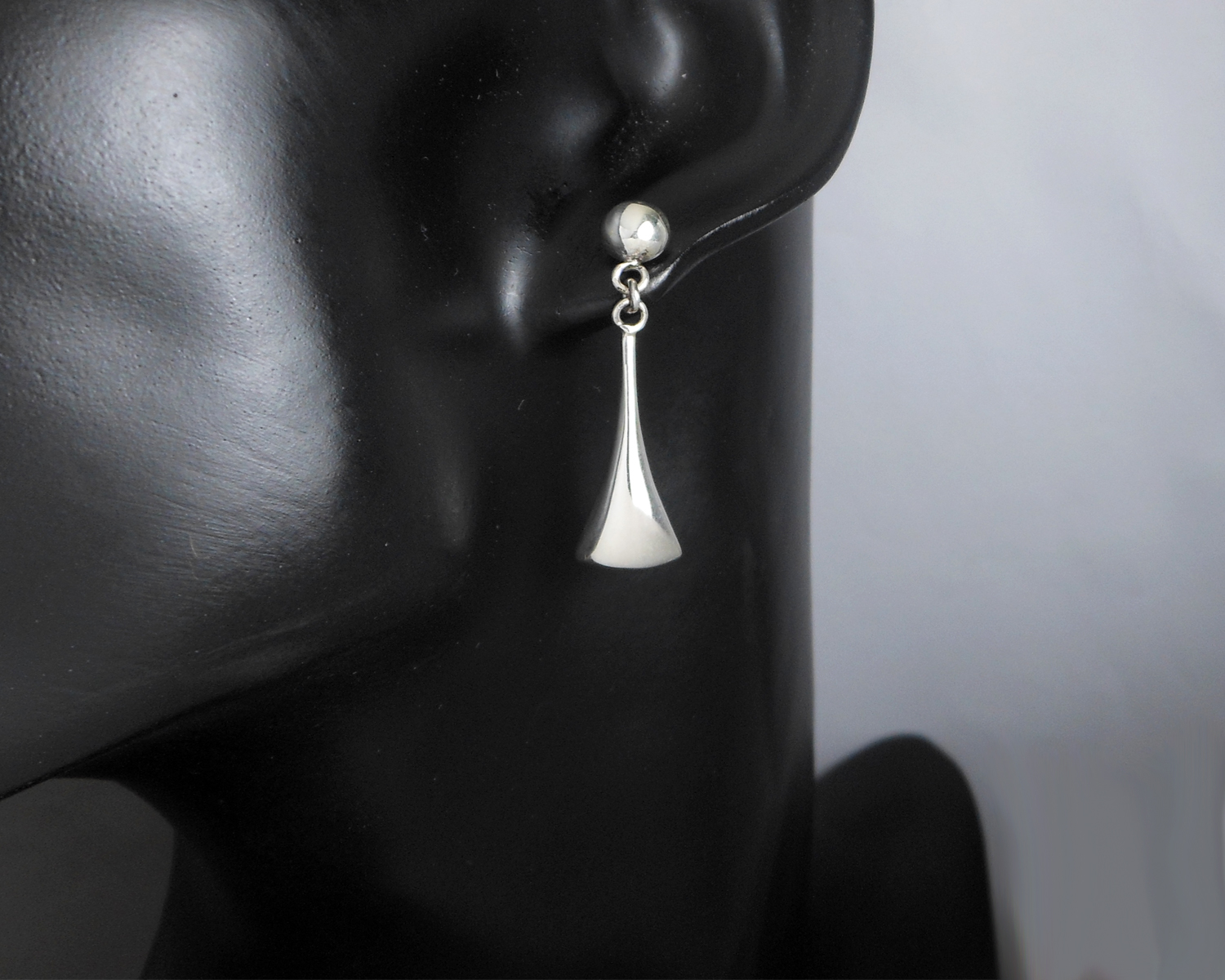Puffy Tapered Cone Dangle Earrings 925 Sterling Silver | Handmade Geometric Jewelry