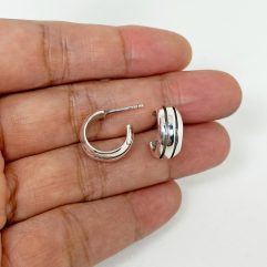 Double Line Open Hoop Stud Earrings β Handmade 925 Sterling Silver Menβs Jewelry