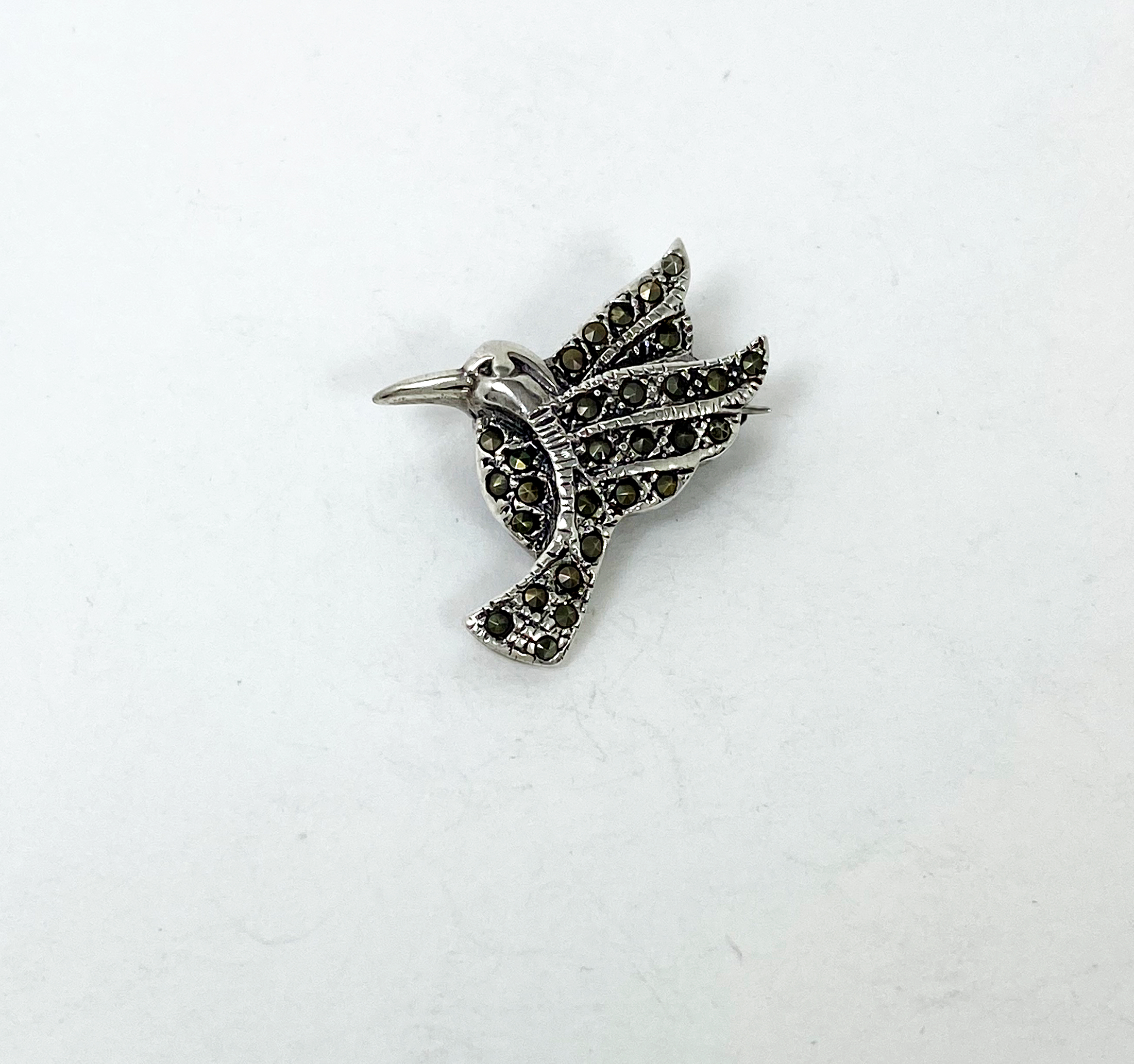 Sup Silver Marcasite Hummingbird Brooch 925 Sterling Silver, Handmade Bird Pendant Jewelry Gifts - Image 8