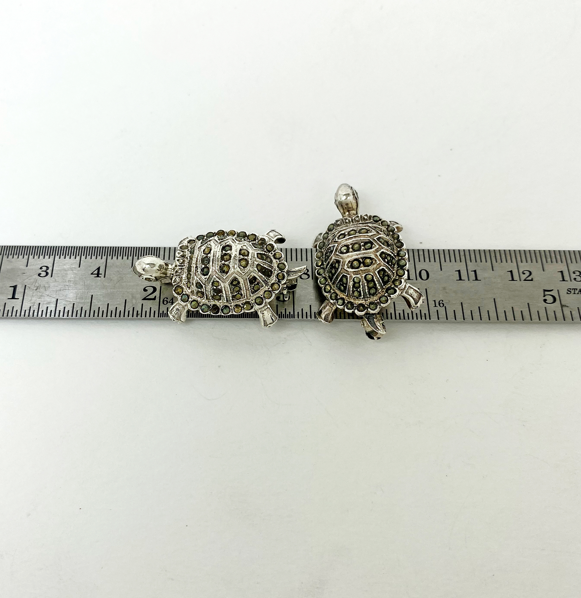 Sup Silver Marcasite Climbing Turtle Brooch 925 Sterling Silver, Handmade Animal Pin Jewelry Gifts - Image 5