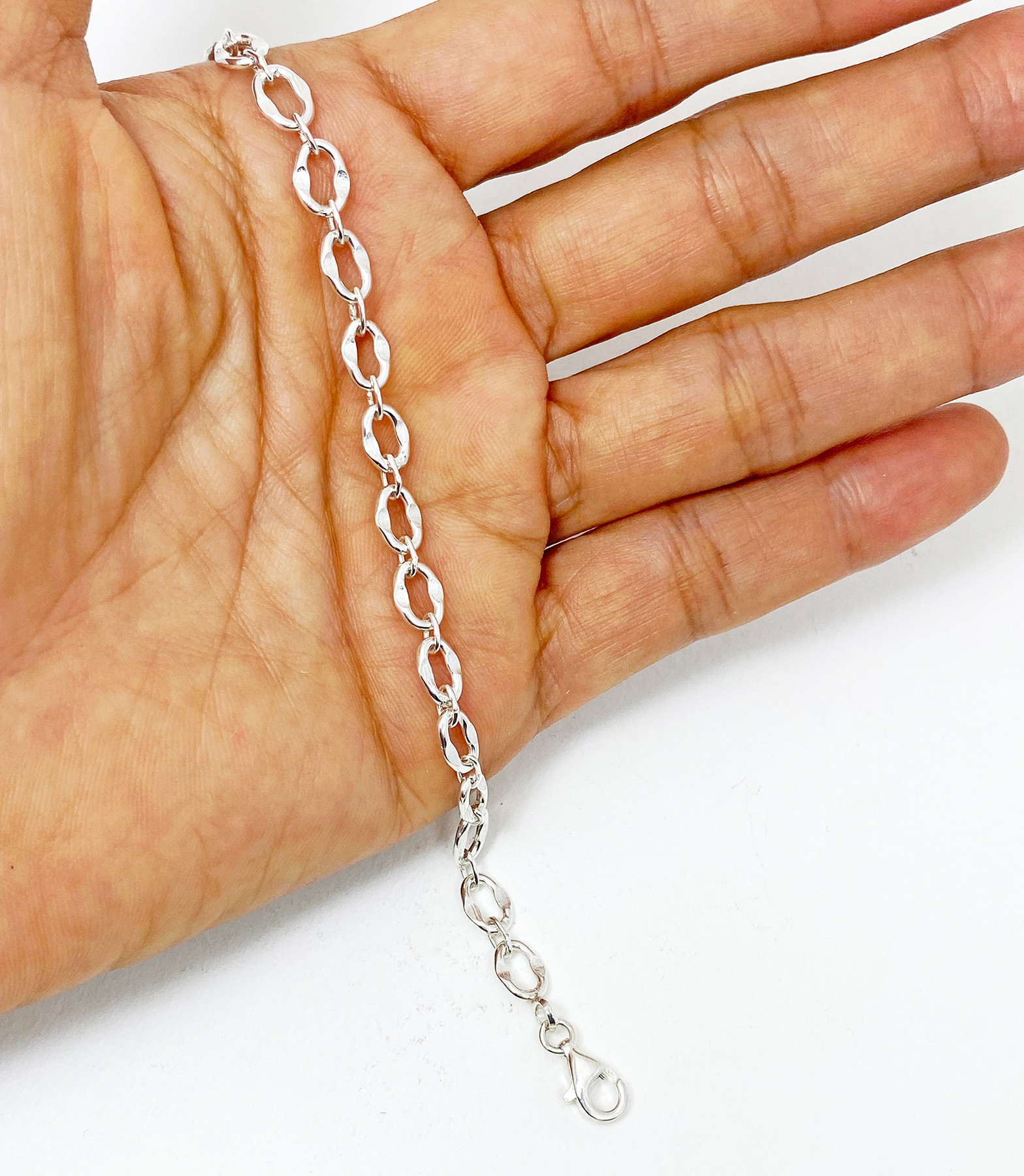 Handmade 925 Sterling Silver Oval Textured Cable Link Chain Bracelet – Artisan Women's Jewelry - Image 13