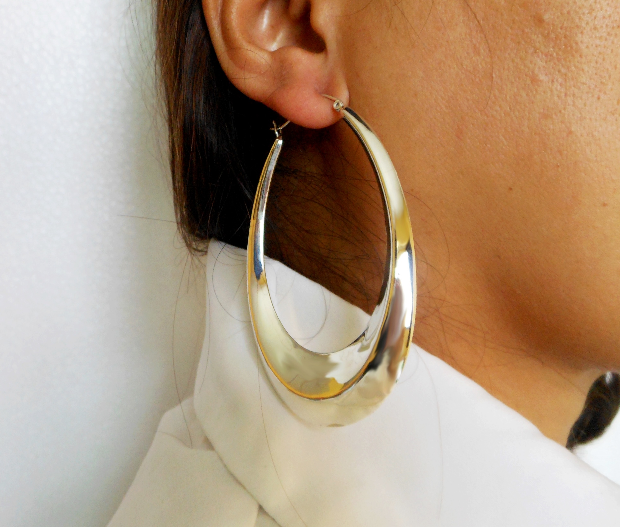 Handmade 925 Sterling Silver Tapered Oval Hoop Earrings – Chunky Sculptural Hoops - Image 18
