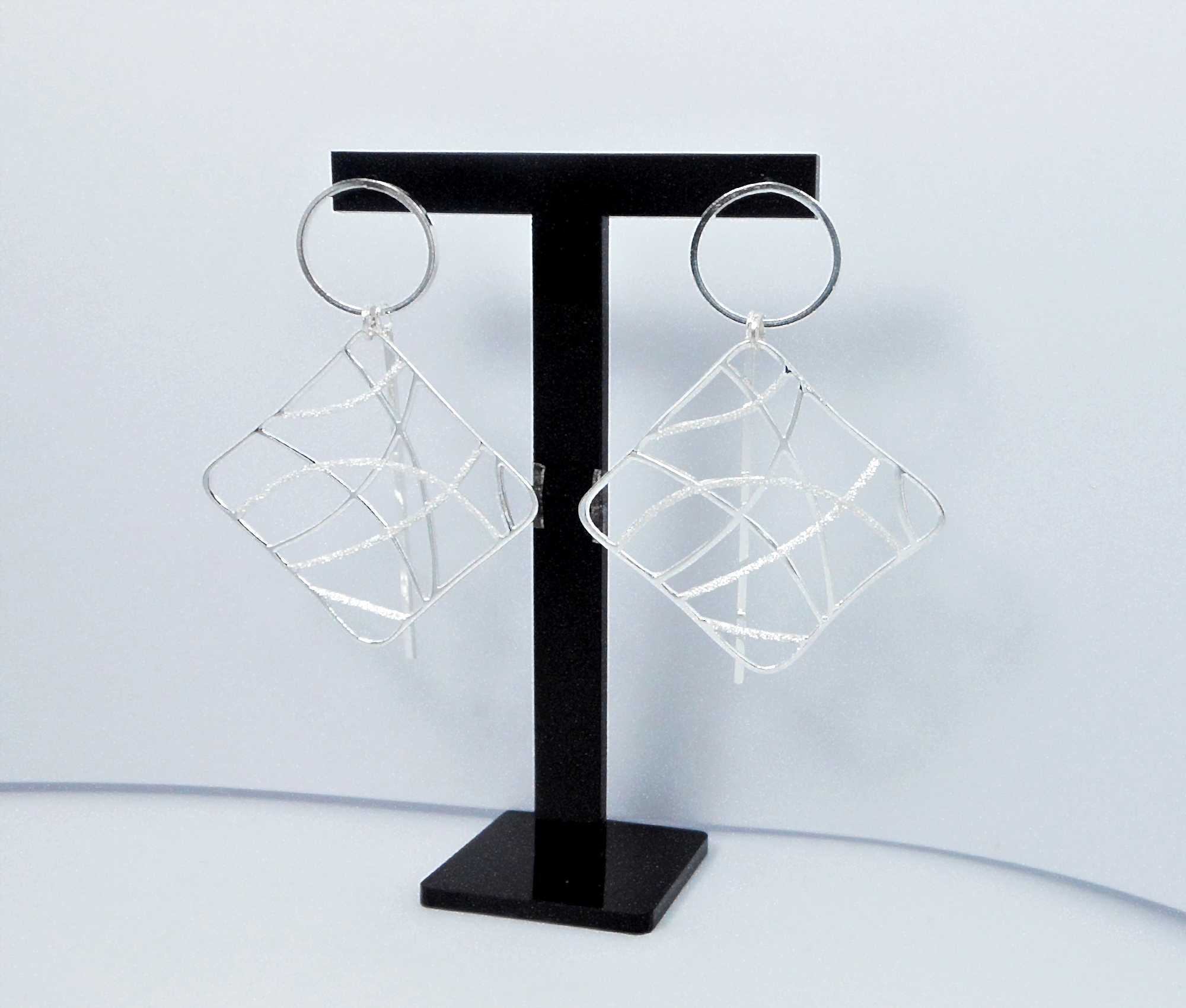 Handmade 925 Sterling Silver Abstract Web Earrings – Large Geometric Statement Dangles - Image 11