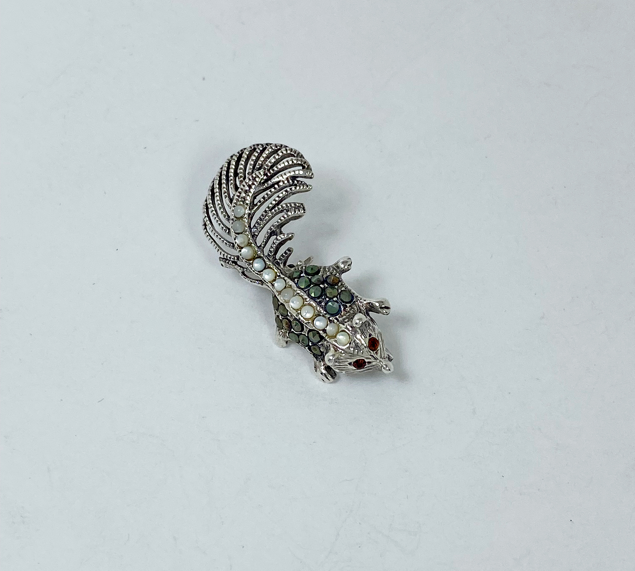 Minimalist Marcasite Squirrel Brooch 925 Sterling Silver, Handmade Animal Pin Jewelry Gifts - Image 9