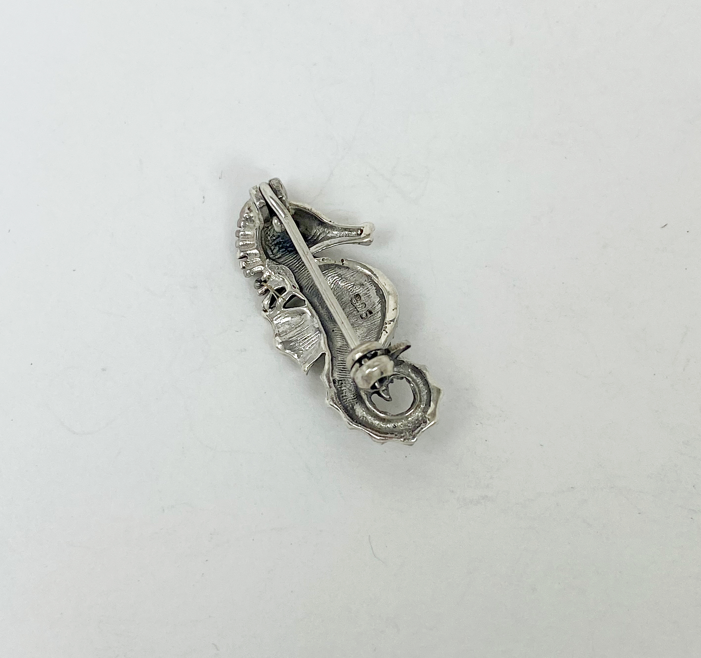 Sup Silver Marcasite Seahorse Brooch 925 Sterling Silver, Handmade Sea Animal Jewelry Gifts - Image 12