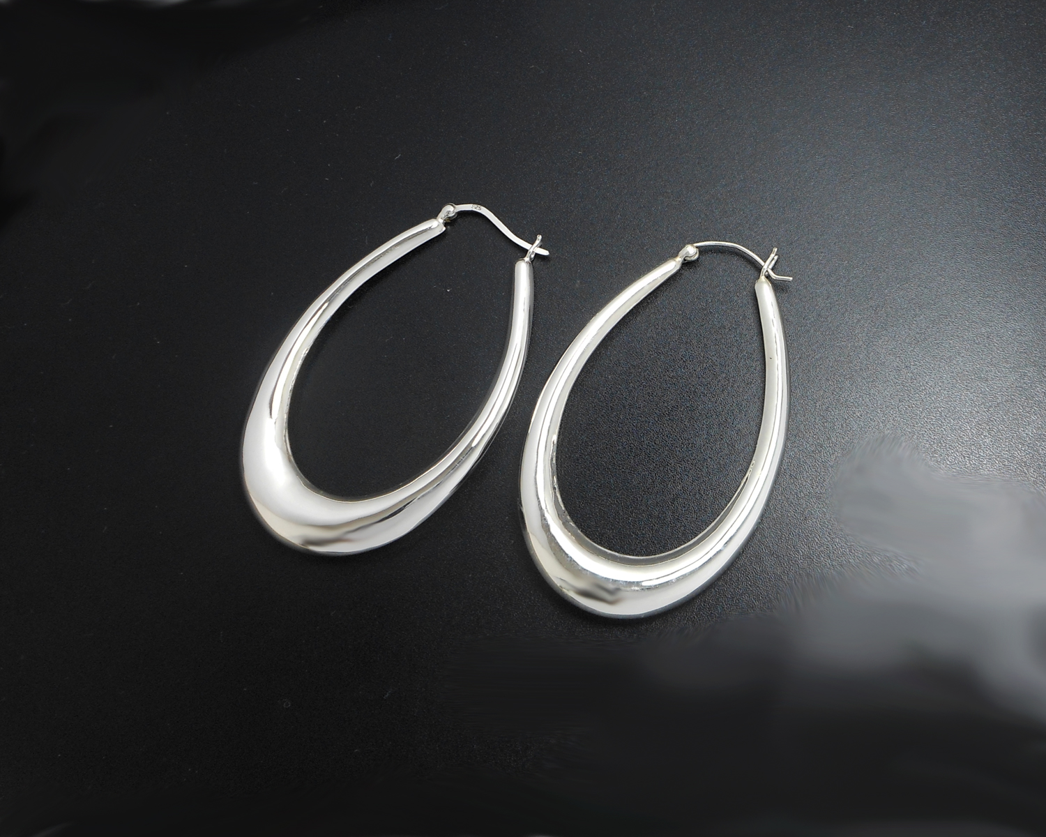 Handmade Long Oval Puffy Hoop Earrings – 925 Sterling Silver Tapered Statement Jewelry - Image 12