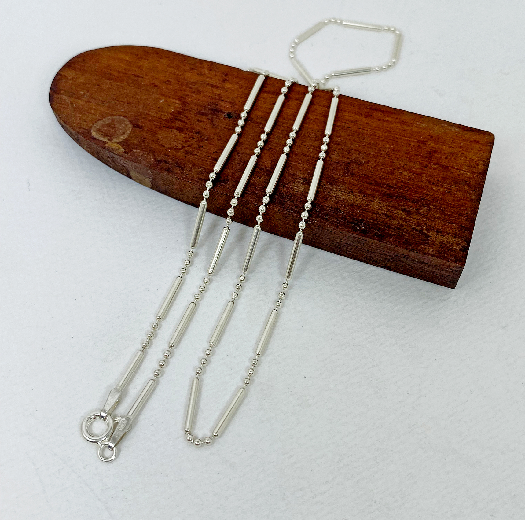 Handmade 925 Sterling Silver Bar and Bead Chain Necklace - Minimalist Dainty Jewelry - Image 12