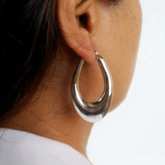 Handmade 925 Sterling Silver Puffy Oval Hoop Earrings – 47mm Sculptural Hoops