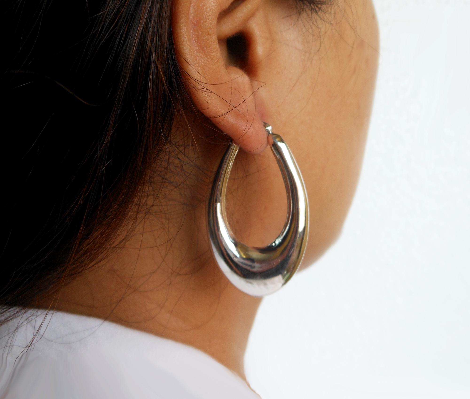 Handmade 925 Sterling Silver Puffy Oval Hoop Earrings – 47mm Sculptural Hoops