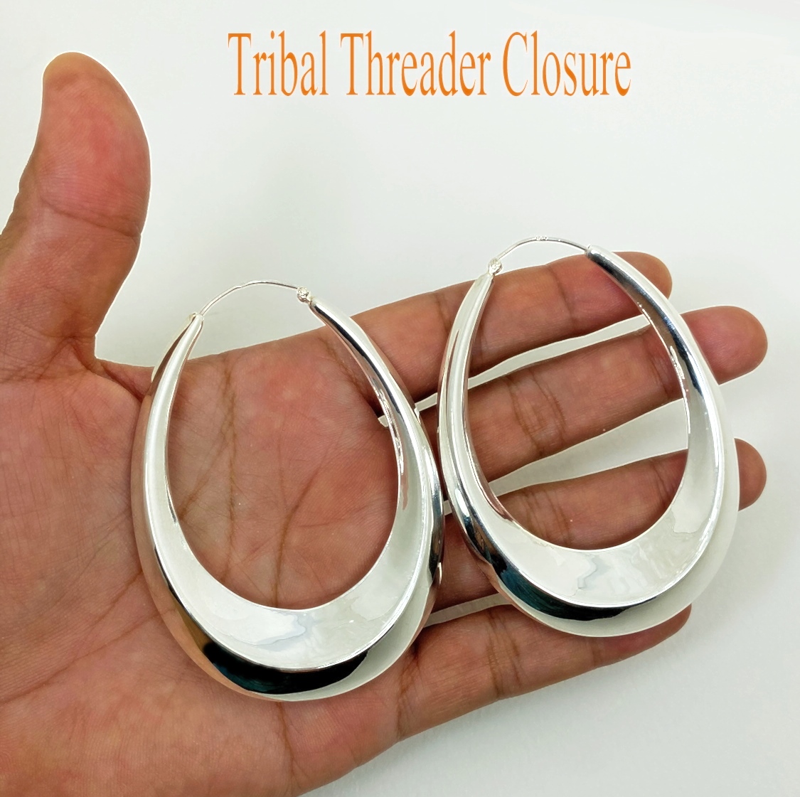 Handmade 925 Sterling Silver Tapered Oval Hoop Earrings – Chunky Sculptural Hoops - Image 5