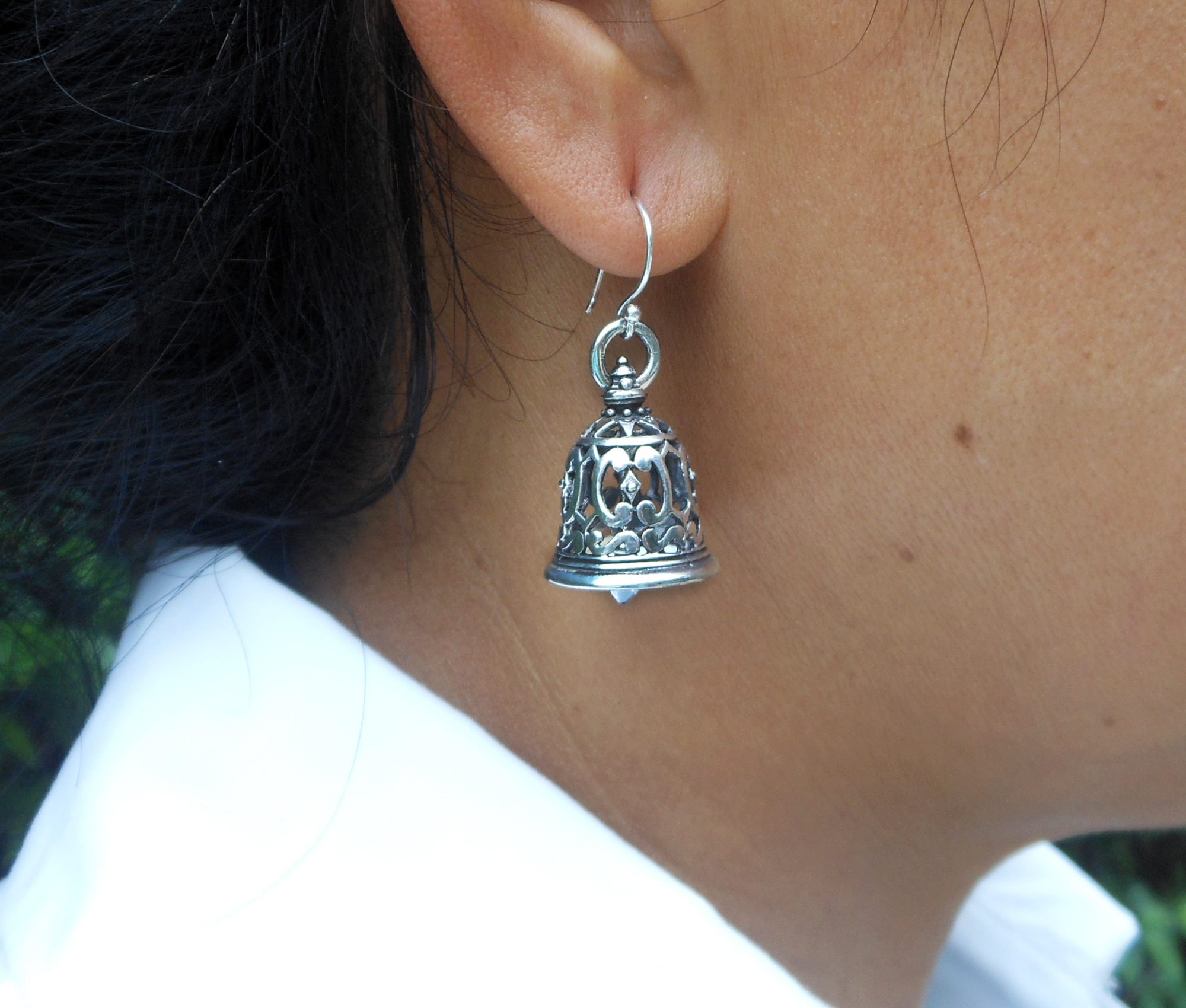 Handmade 925 Sterling Silver Thai Art Bell Drop Earrings – Intricate Textured Jewelry - Image 12