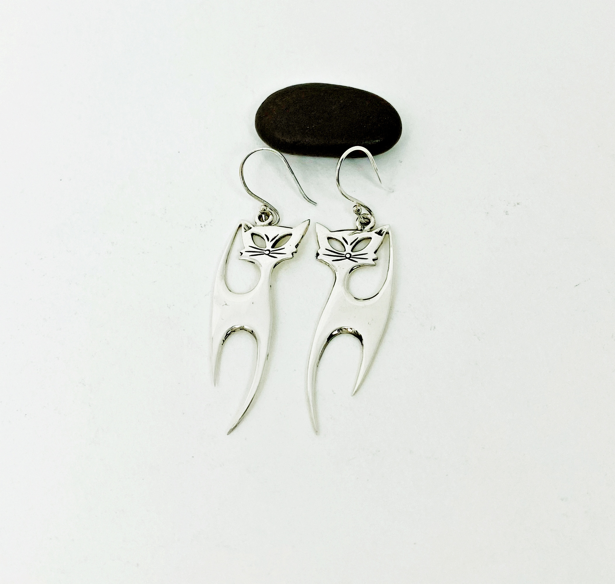 Handmade 925 Sterling Silver Long Cat Dangle Earrings – Cute Cat Lover Statement Jewelry - Image 12