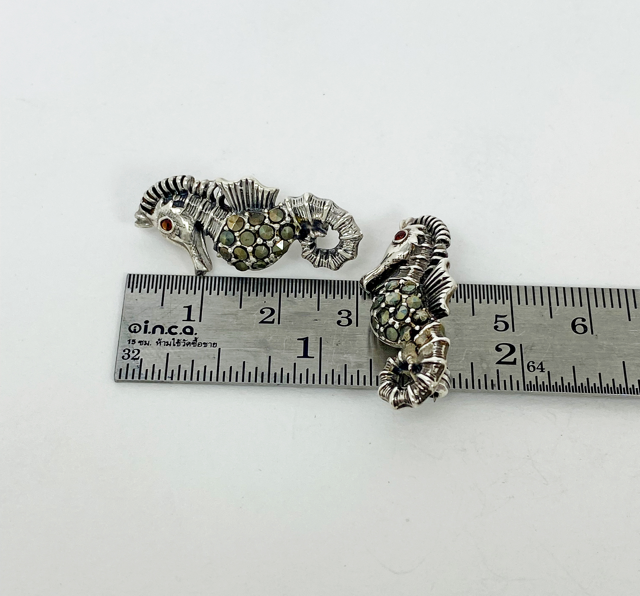 Sup Silver Marcasite Seahorse Brooch 925 Sterling Silver, Handmade Sea Animal Jewelry Gifts - Image 13