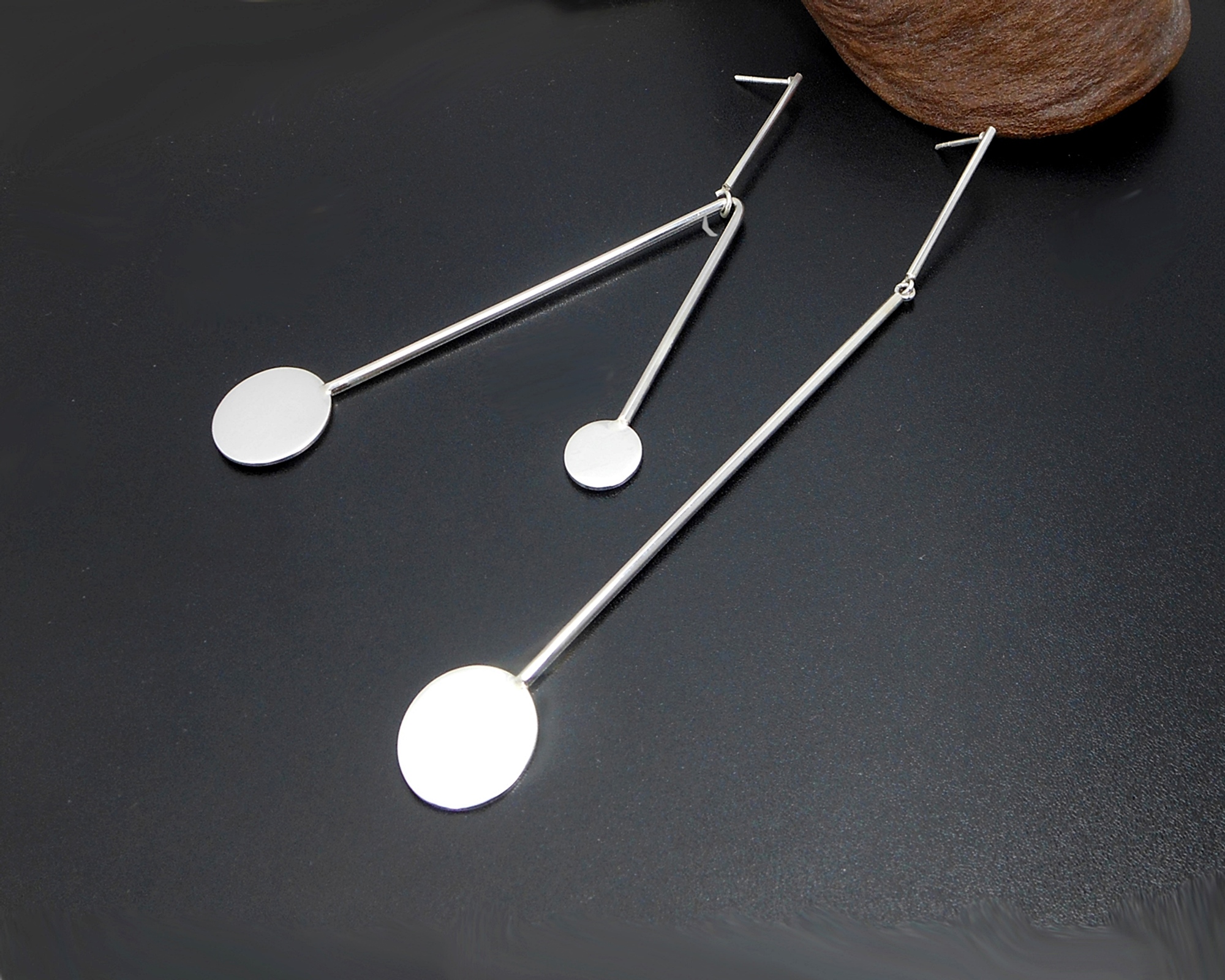 Handmade 925 Sterling Silver Mismatched Dangle Earrings – Modern Geometric Statement Jewelry - Image 12