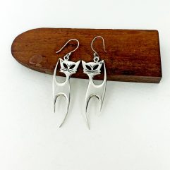 Handmade 925 Sterling Silver Long Cat Dangle Earrings – Cute Cat Lover Statement Jewelry