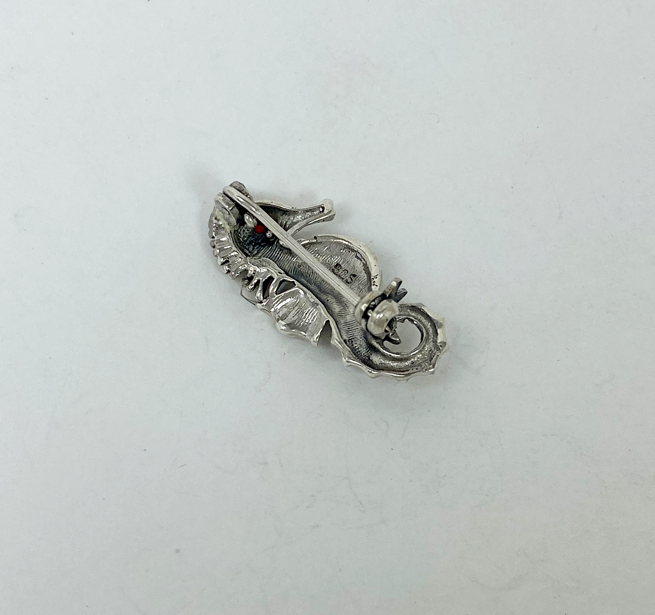 Sup Silver Marcasite Seahorse Brooch 925 Sterling Silver, Handmade Sea Animal Jewelry Gifts - Image 14