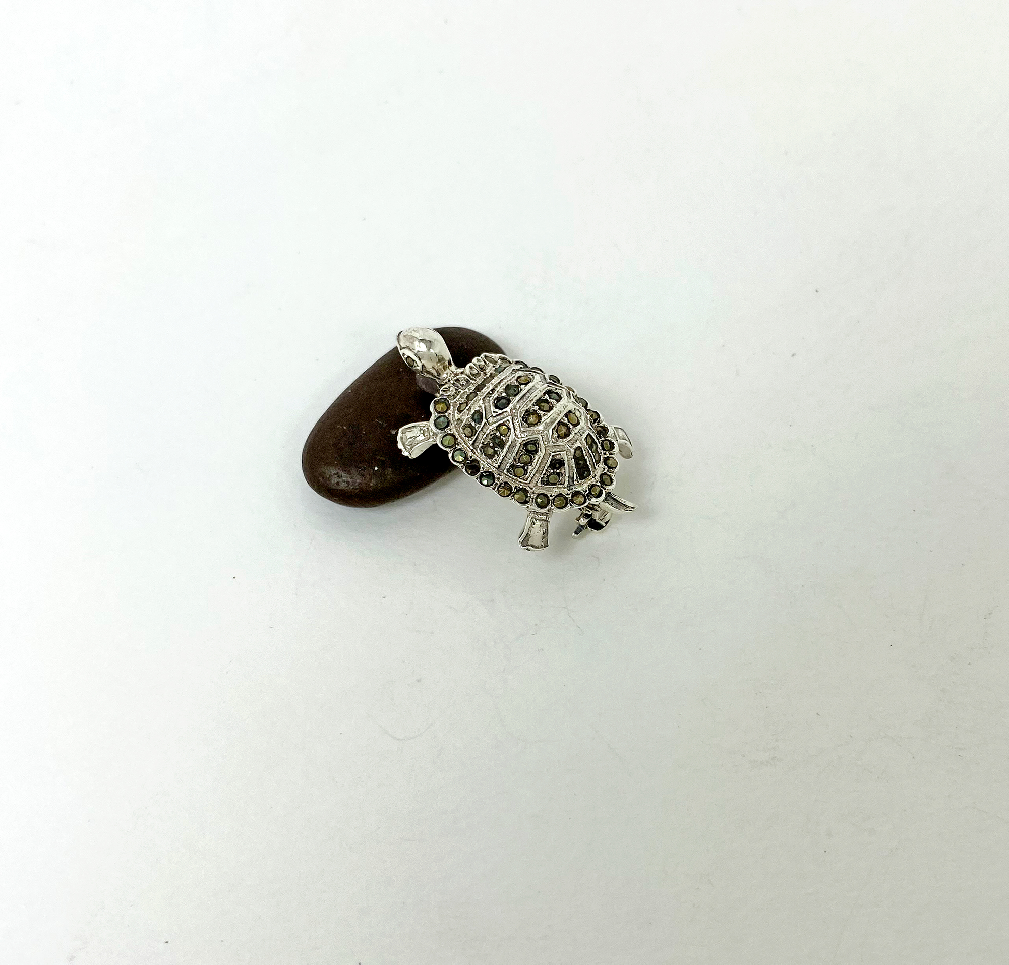 Sup Silver Marcasite Climbing Turtle Brooch 925 Sterling Silver, Handmade Animal Pin Jewelry Gifts - Image 7