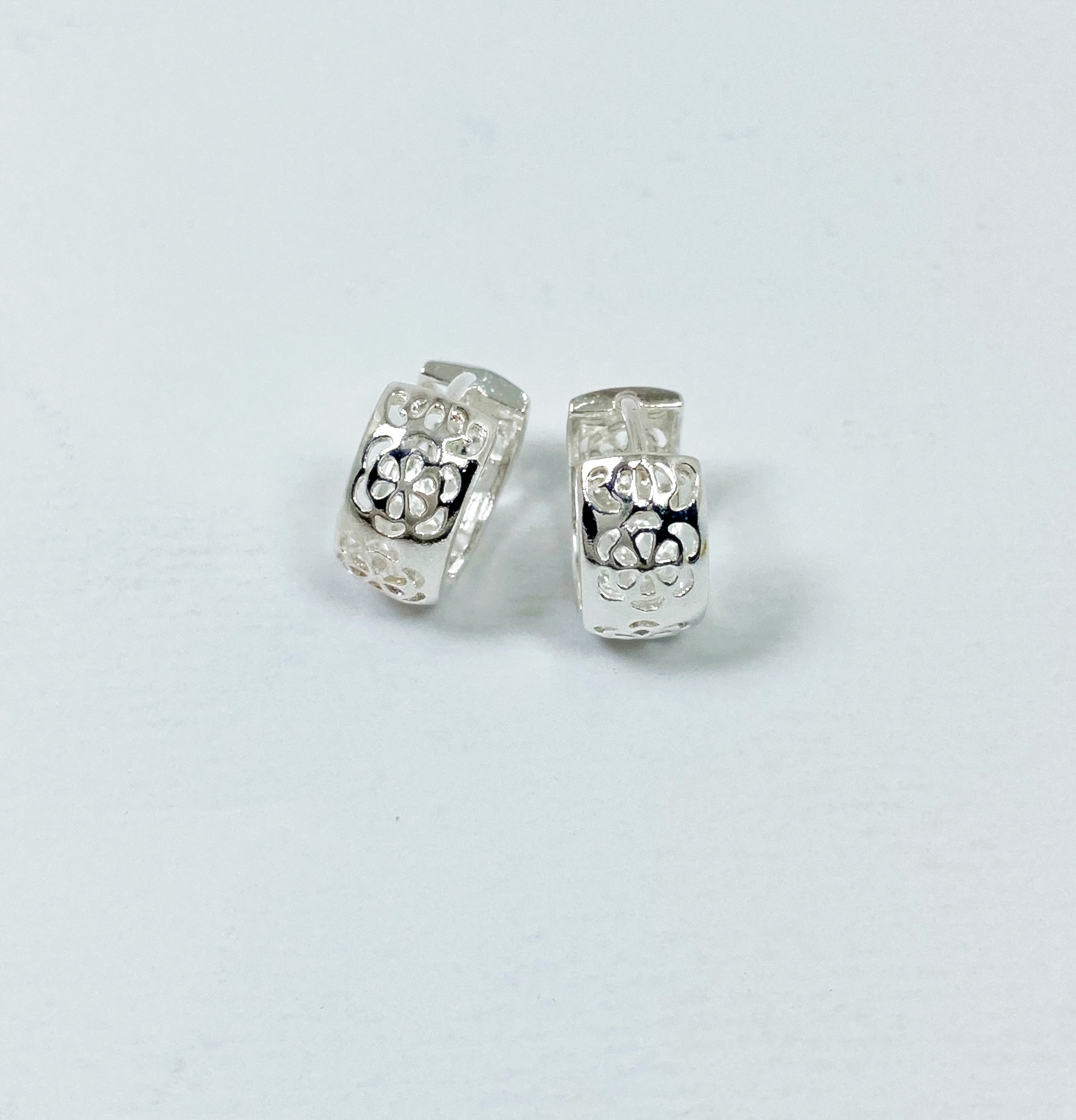 Flower Huggie Hoop Earrings – 925 Sterling Silver Handmade Delicate Floral Hoops - Image 13