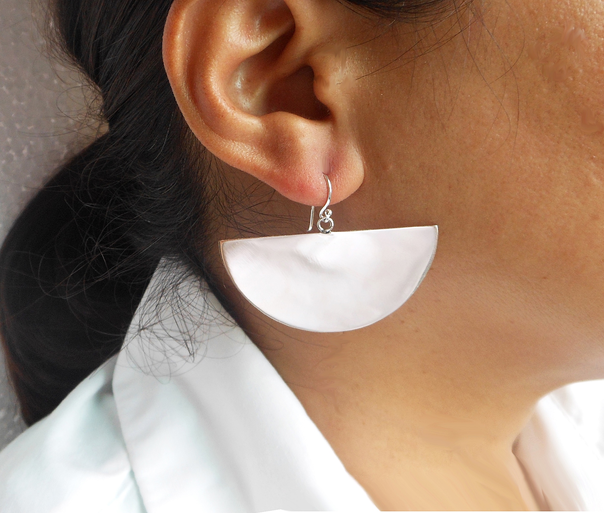 Handmade 925 Sterling Silver Half Circle Dangle Earrings – Modern Geometric Statement Jewelry - Image 14