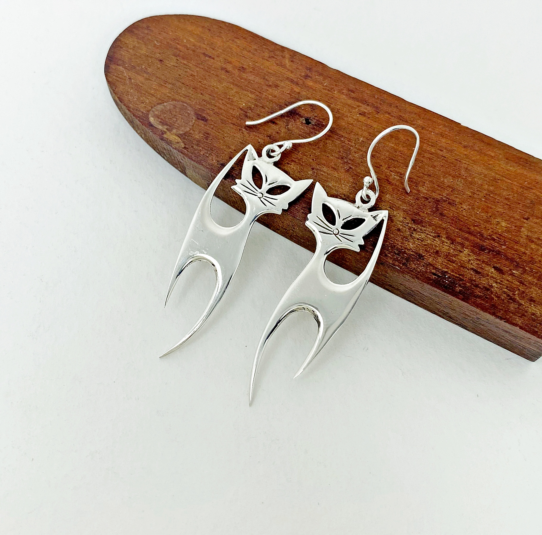 Handmade 925 Sterling Silver Long Cat Dangle Earrings – Cute Cat Lover Statement Jewelry - Image 14