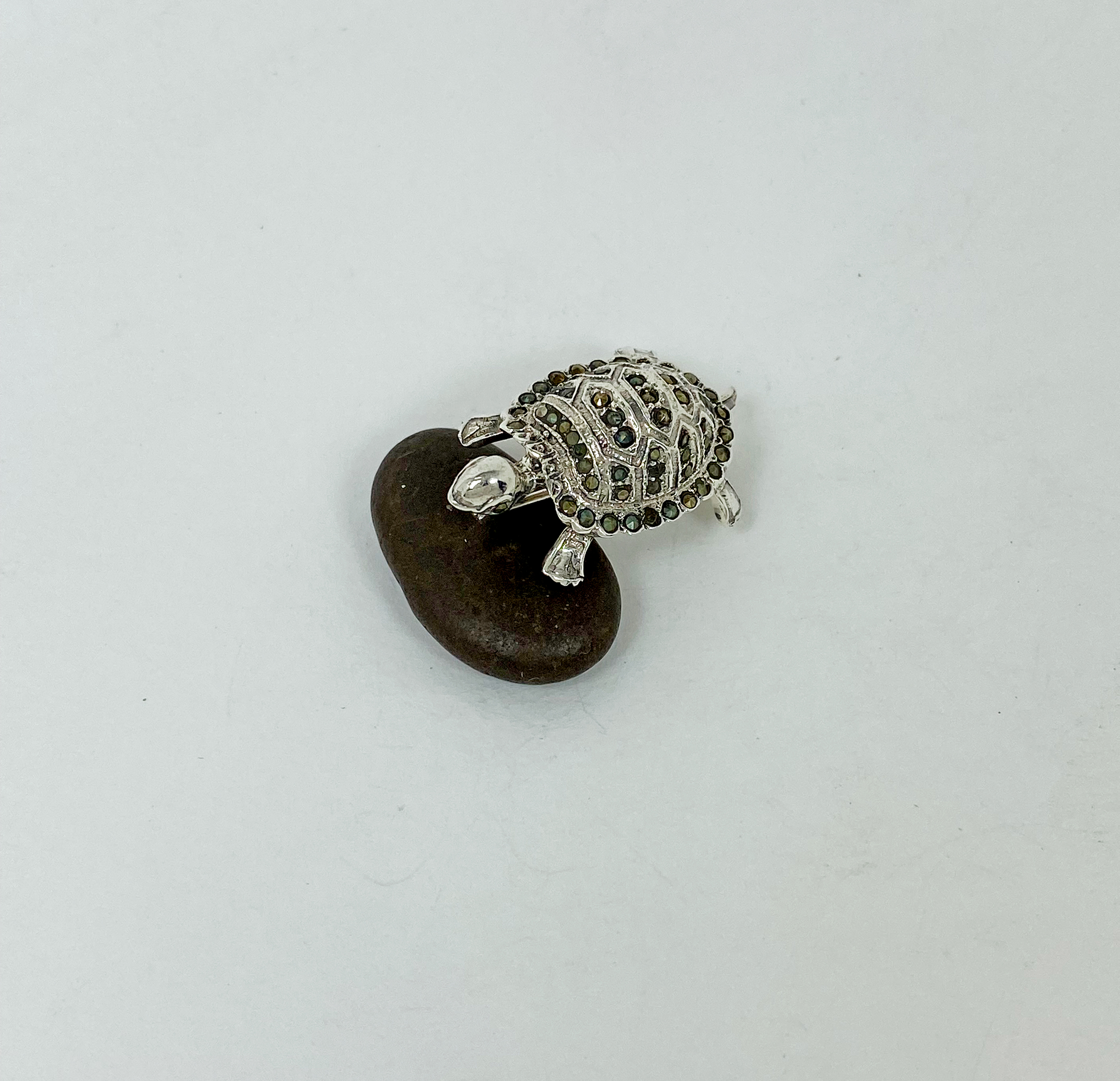 Sup Silver Marcasite Climbing Turtle Brooch 925 Sterling Silver, Handmade Animal Pin Jewelry Gifts - Image 8