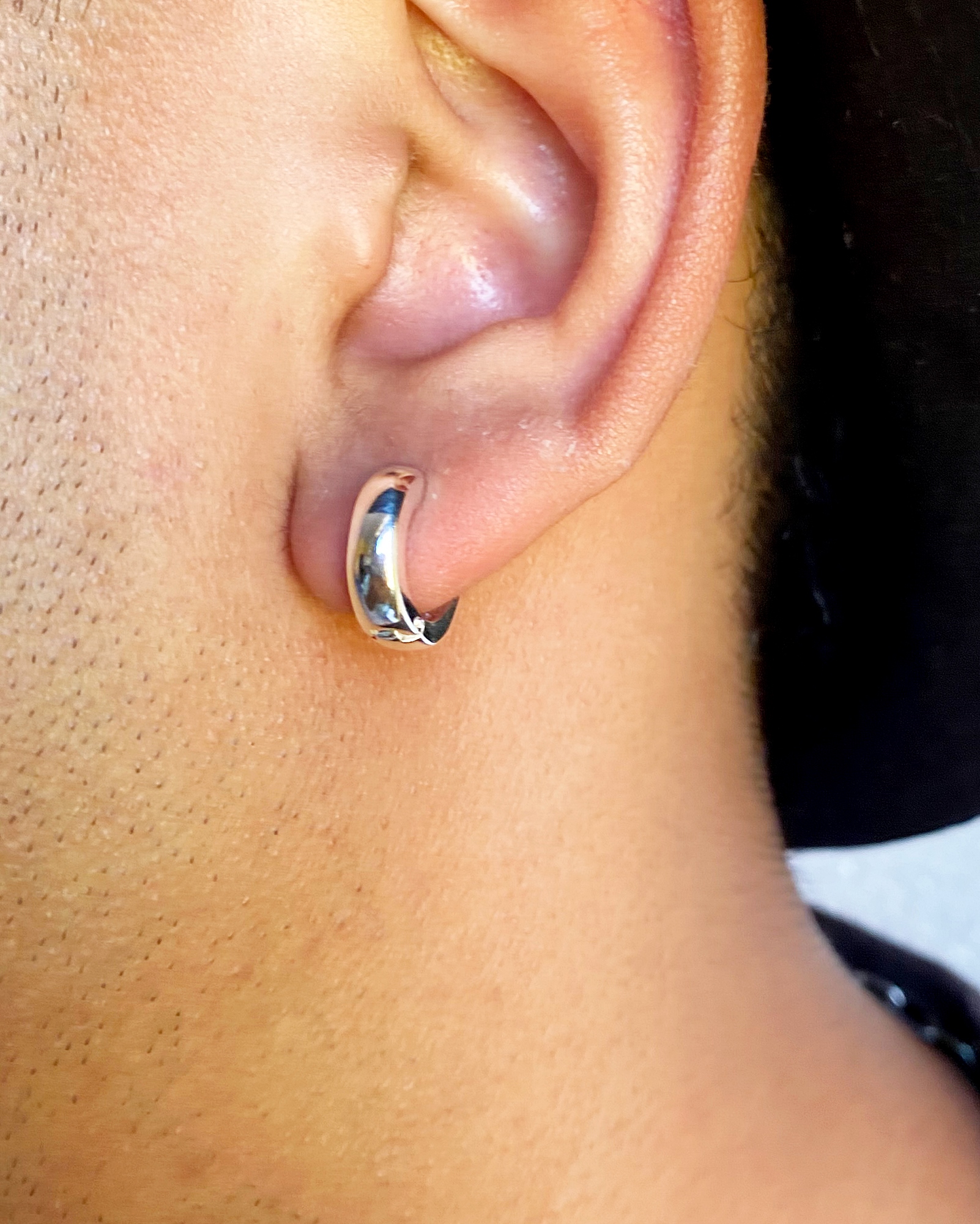 Round Huggie Earrings – 925 Sterling Silver 4mm Wide Unisex Handmade Hoops - Image 2