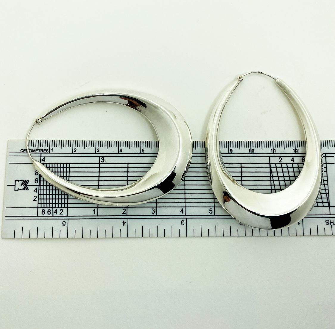 Handmade 925 Sterling Silver Tapered Oval Hoop Earrings – Chunky Sculptural Hoops - Image 8