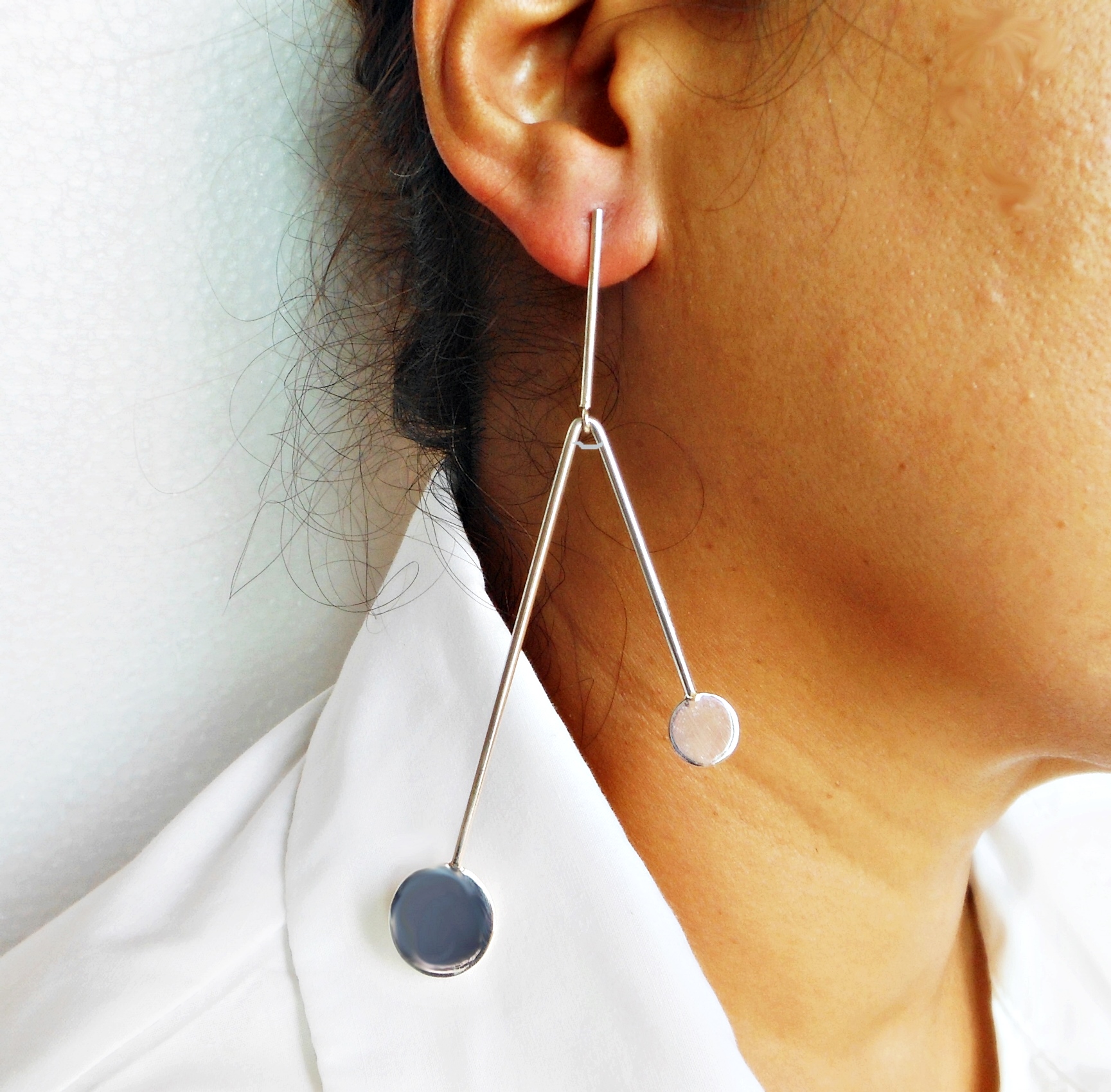 Handmade 925 Sterling Silver Mismatched Dangle Earrings – Modern Geometric Statement Jewelry - Image 14