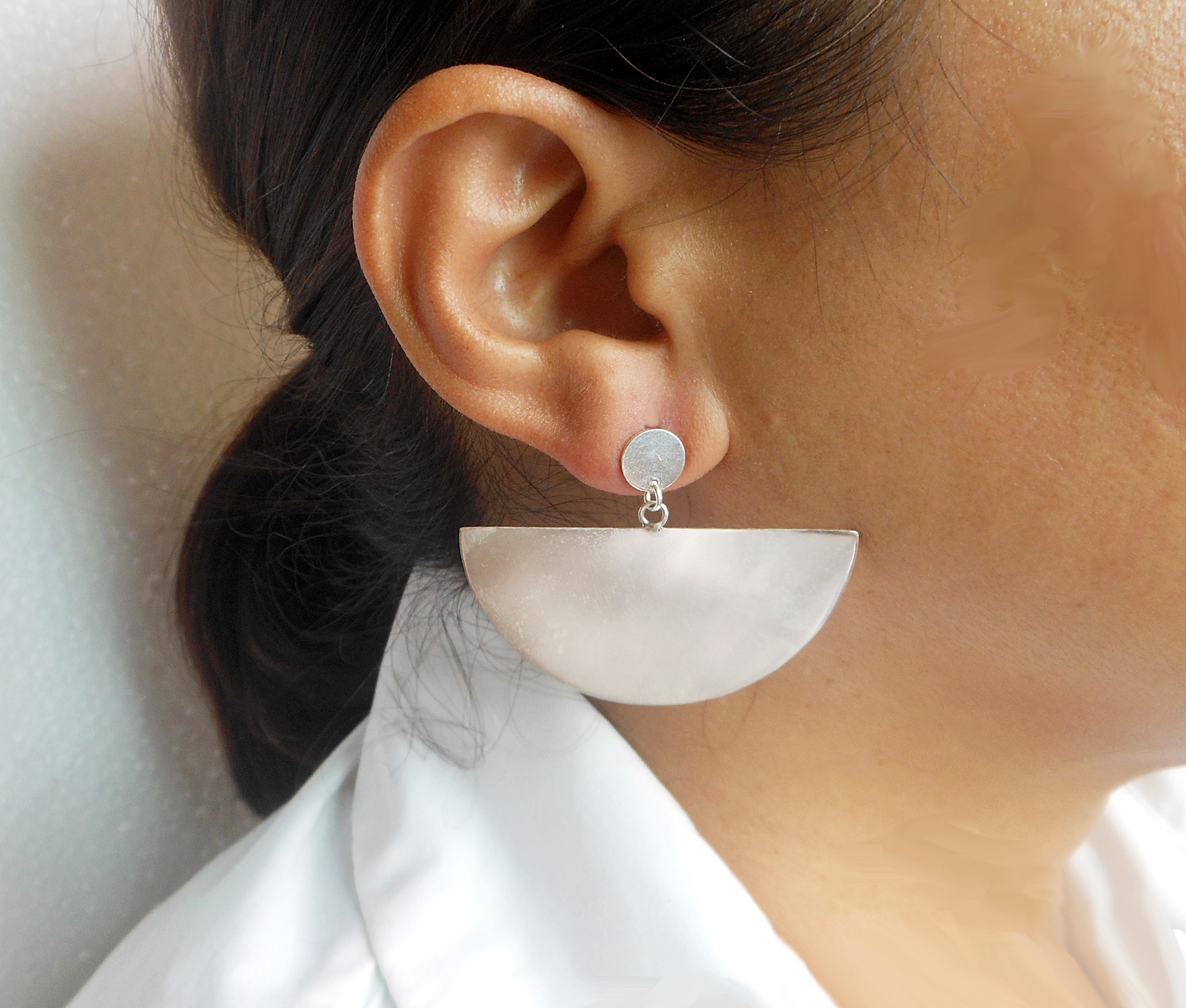 Handmade 925 Sterling Silver Half Circle Dangle Earrings – Modern Geometric Statement Jewelry - Image 15