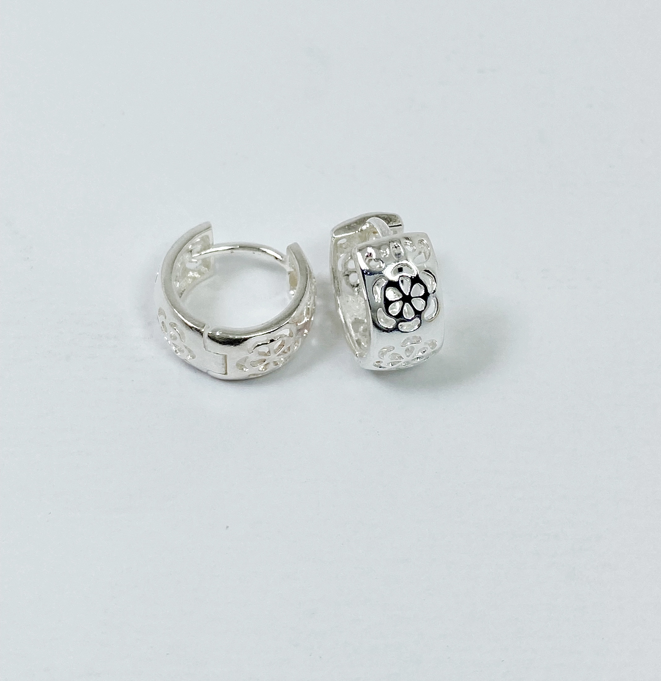 Flower Huggie Hoop Earrings – 925 Sterling Silver Handmade Delicate Floral Hoops - Image 14