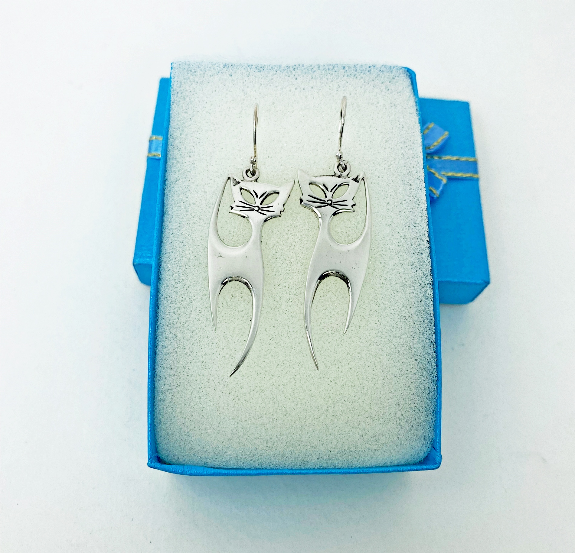 Handmade 925 Sterling Silver Long Cat Dangle Earrings – Cute Cat Lover Statement Jewelry - Image 15