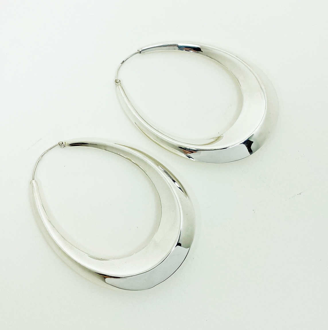 Handmade 925 Sterling Silver Tapered Oval Hoop Earrings – Chunky Sculptural Hoops - Image 9