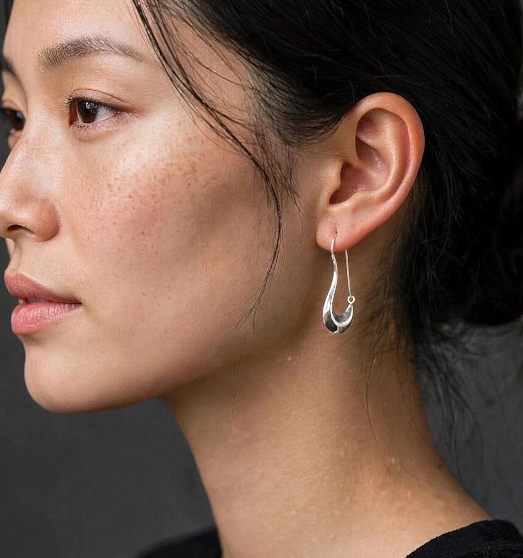 925 Sterling Silver Puffy Pipe Dangle Hoops –Handmade Sculptural Earrings - Image 5