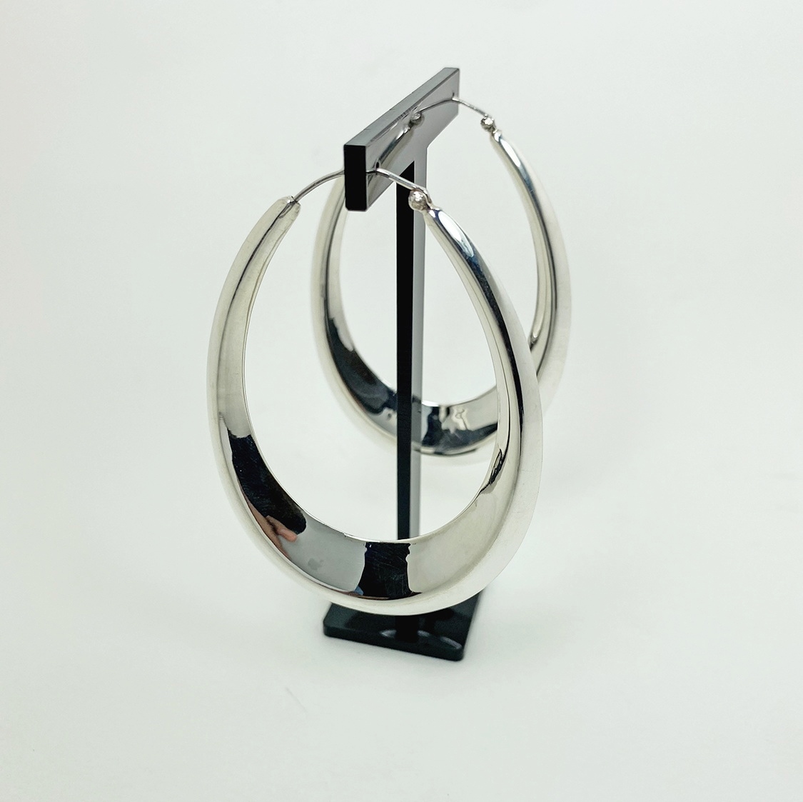 Handmade 925 Sterling Silver Tapered Oval Hoop Earrings – Chunky Sculptural Hoops - Image 10