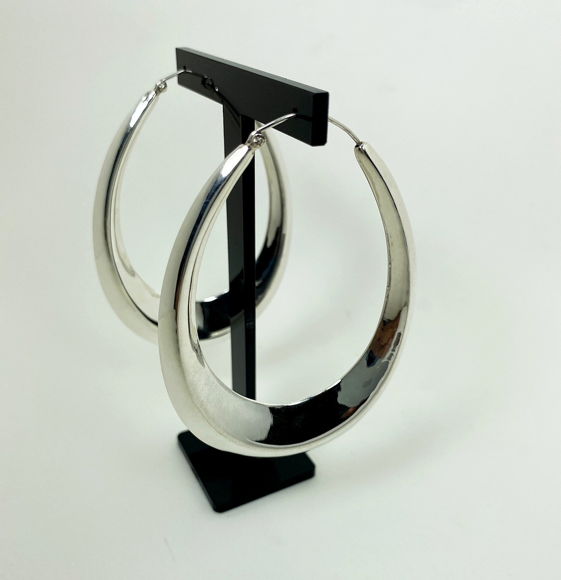 Handmade 925 Sterling Silver Tapered Oval Hoop Earrings – Chunky Sculptural Hoops - Image 11