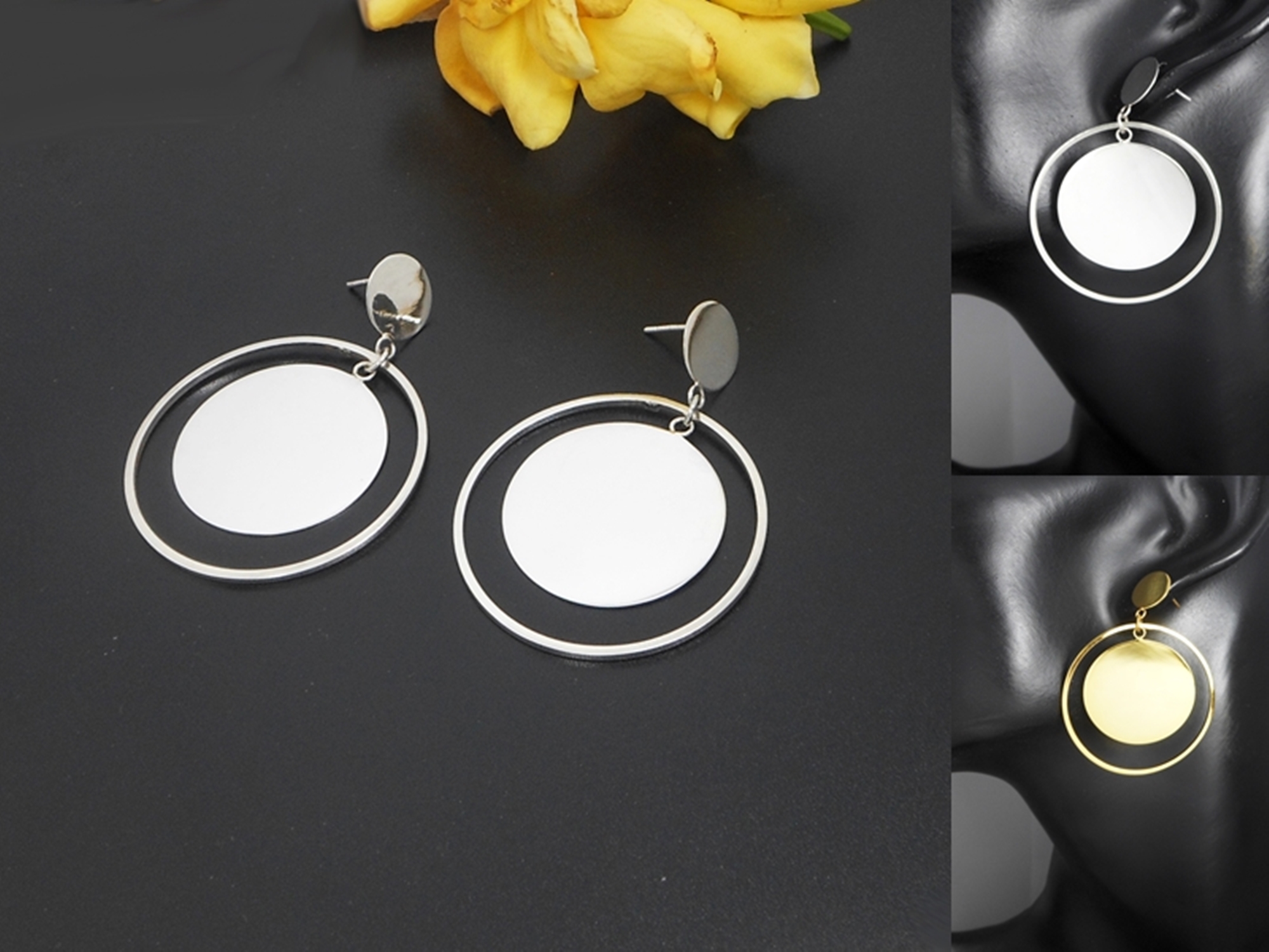 Handmade 925 Sterling Silver Spinning Circle & Disc Drop Earrings – Contemporary Geometric Jewelry