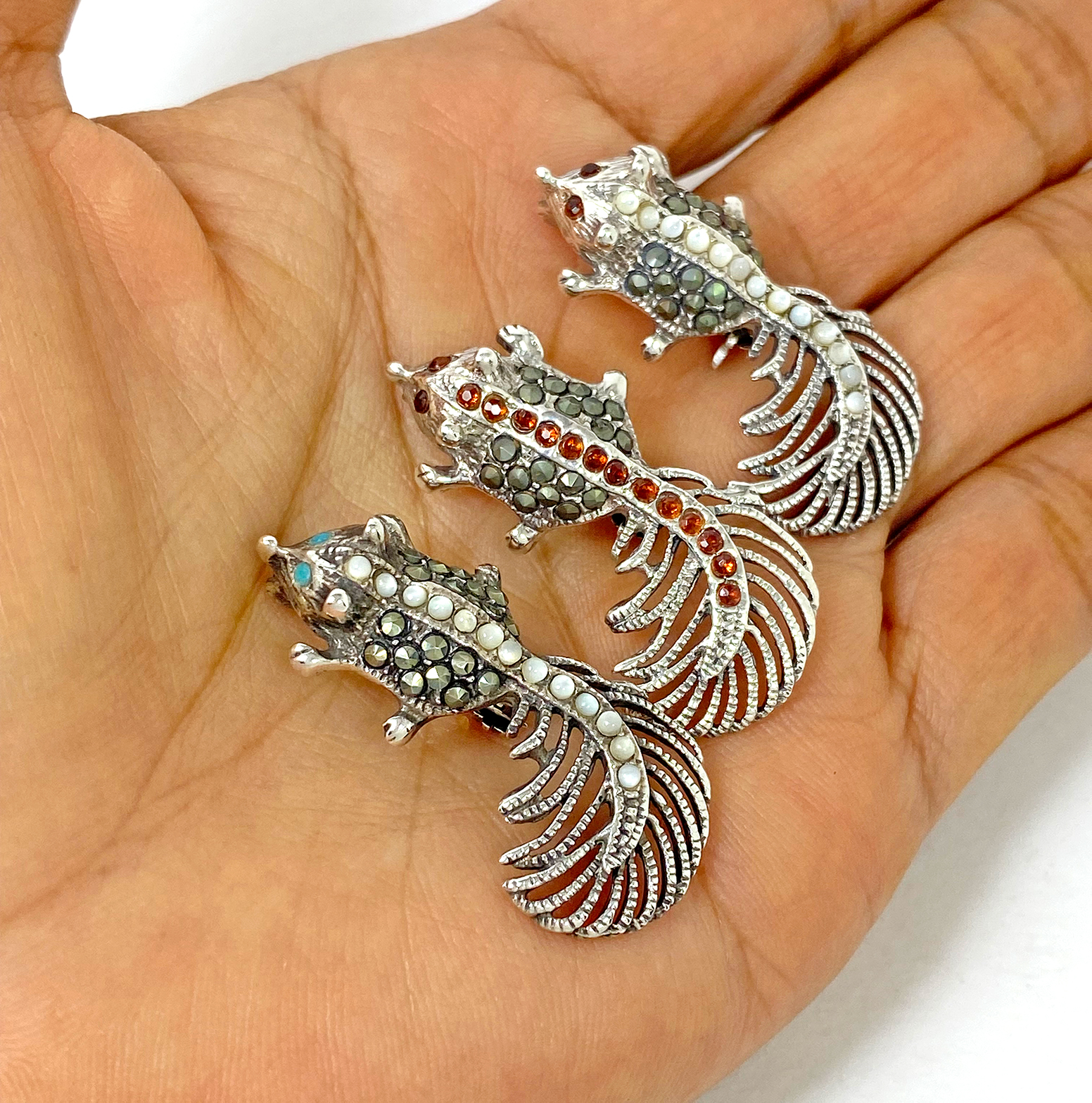 Minimalist Marcasite Squirrel Brooch 925 Sterling Silver, Handmade Animal Pin Jewelry Gifts