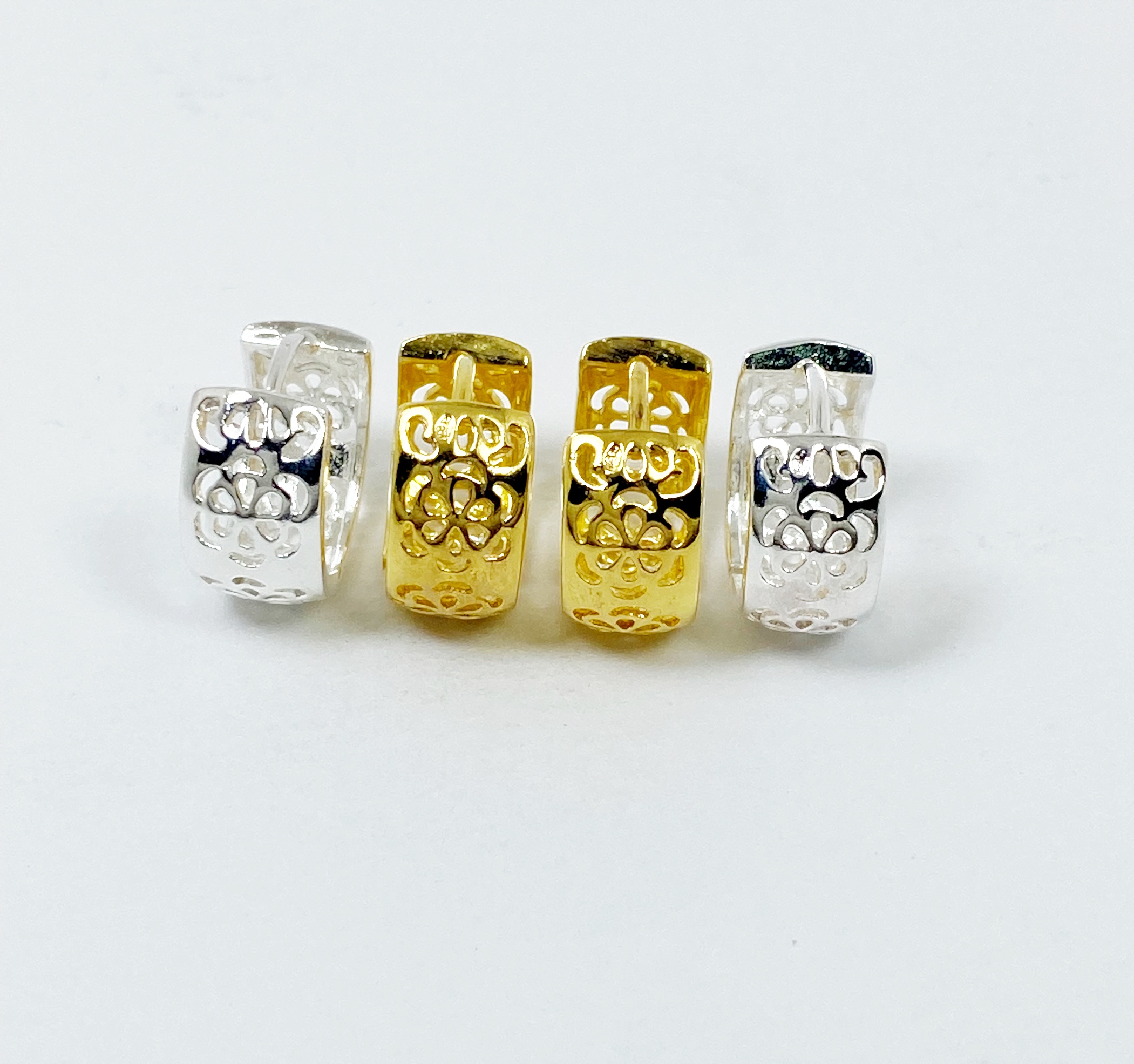 Flower Huggie Hoop Earrings – 925 Sterling Silver Handmade Delicate Floral Hoops - Image 19