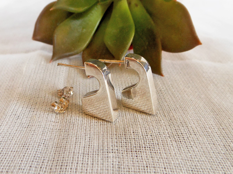 925 Sterling Silver Puffy Geometric Stud Earrings – Handmade Modern Jewelry - Image 3