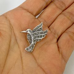 Sup Silver Marcasite Hummingbird Brooch 925 Sterling Silver, Handmade Bird Pendant Jewelry Gifts