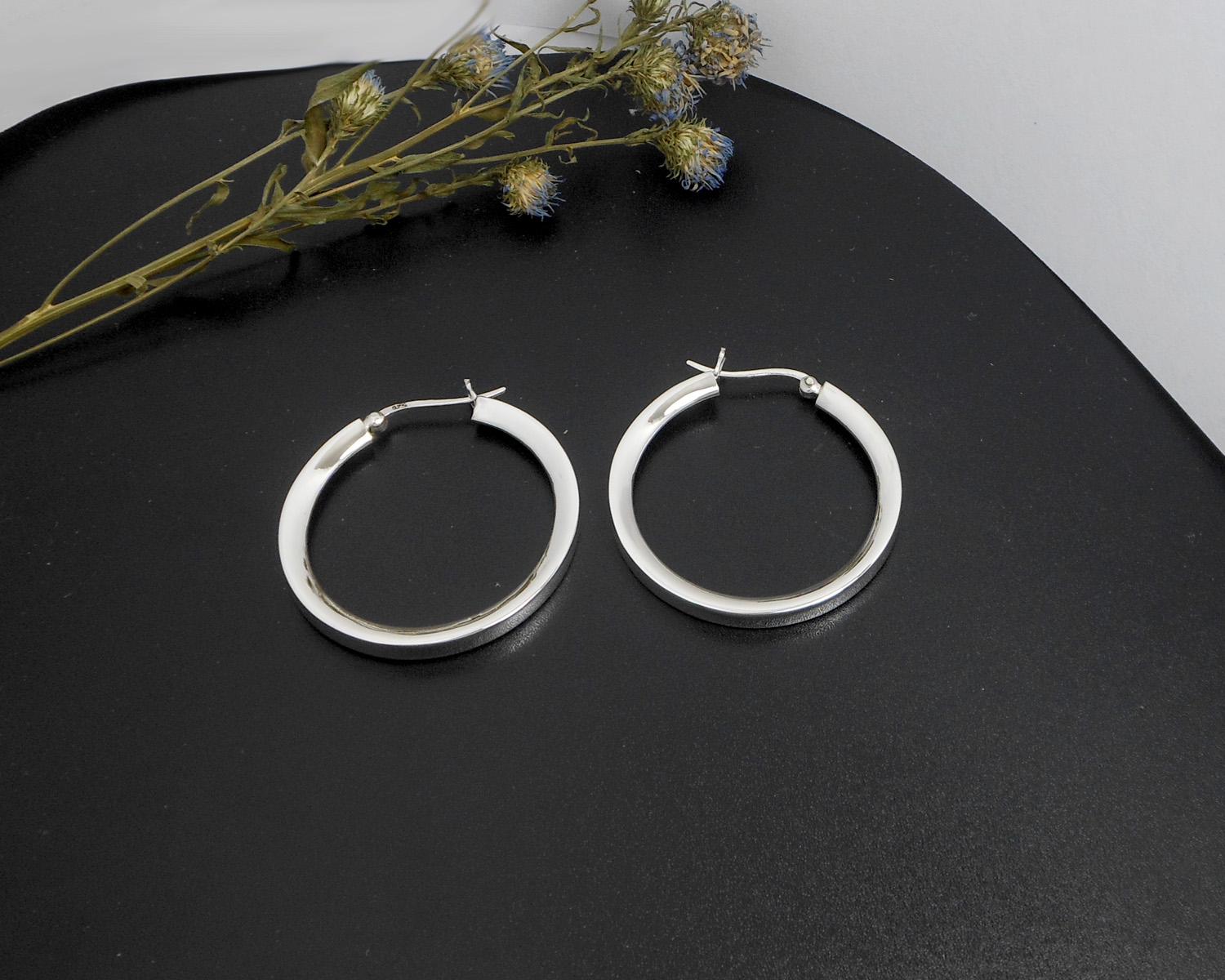 Handcrafted 36mm Knife Edge Hoop Earrings – 925 Sterling Silver Statement Jewelry - Image 3