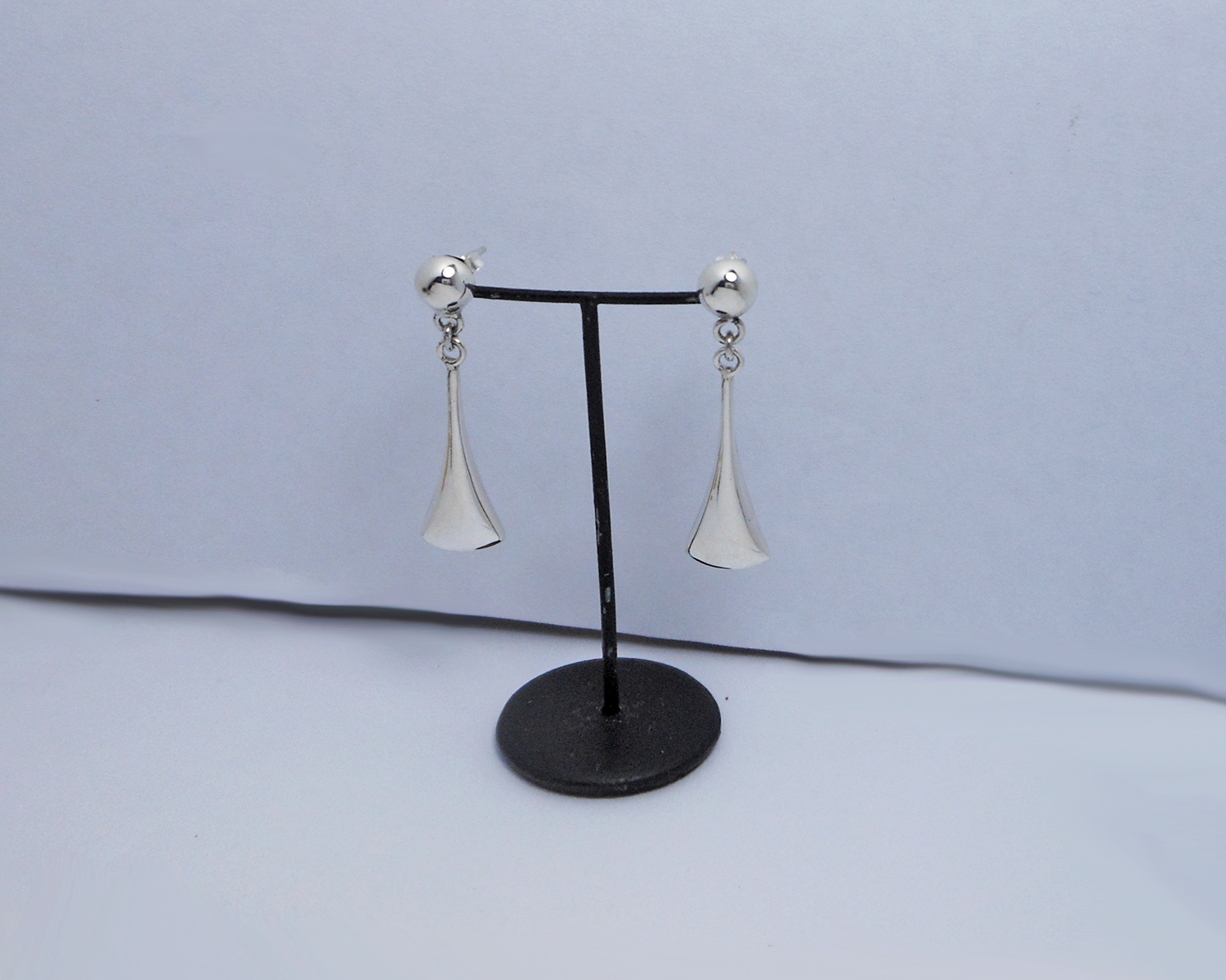 Puffy Tapered Cone Dangle Earrings 925 Sterling Silver | Handmade Geometric Jewelry - Image 3
